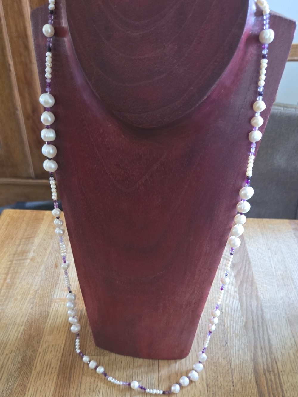 Baroque Freshwater Pearl and Amethyst Beaded Long Necklace - White and Purple
